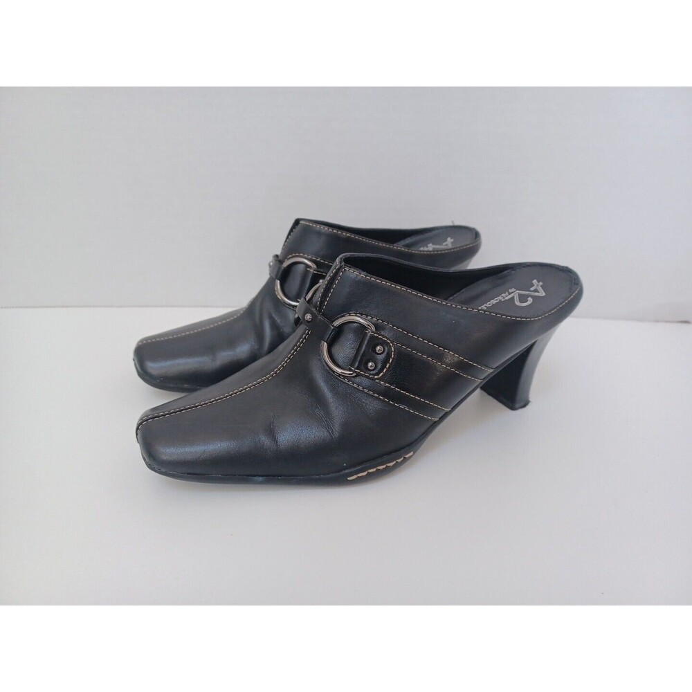 Naturalizer Womens Mule Black Leather Slip On‎ Clog Shoe Square Toe 7.5B